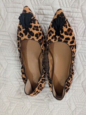 J Crew Leopard Calf Hair Pointer Ballet Flats Size 7
